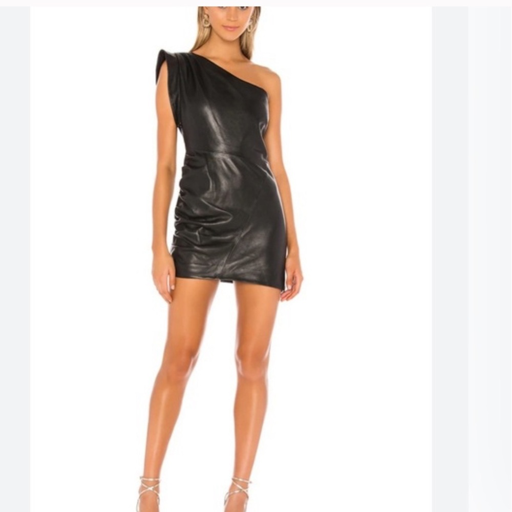 Lamarque (from Revolve) Black Leather One-Shoulder Dress